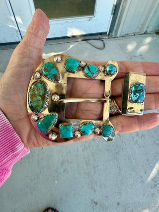 Custom Authentic Kingman Turquoise Statement Belt Buckle Set - Barbwire n Bougie Boutique