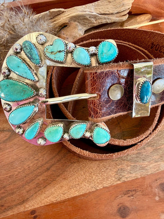 Custom Authentic Kingman Turquoise Statement Belt Buckle Set - Barbwire n Bougie Boutique