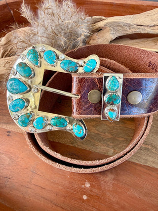 Custom Authentic Kingman Turquoise Statement Belt Buckle Set - Barbwire n Bougie Boutique