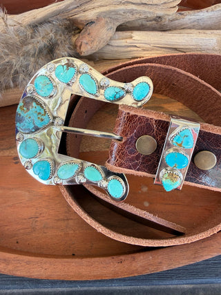 Custom Authentic Kingman Turquoise Statement Belt Buckle Set - Barbwire n Bougie Boutique