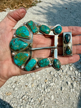 Custom Authentic Kingman Turquoise Statement Belt Buckle Set - Barbwire n Bougie Boutique