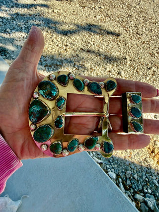 Custom Authentic Kingman Turquoise Statement Belt Buckle Set - Barbwire n Bougie Boutique