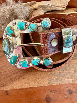 Custom Authentic Kingman Turquoise Statement Belt Buckle Set - Barbwire n Bougie Boutique