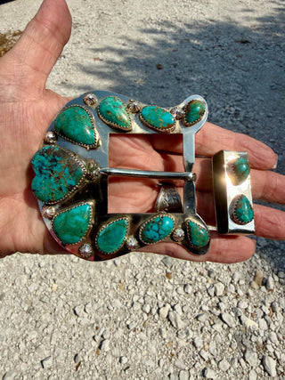 Custom Authentic Kingman Turquoise Statement Belt Buckle Set - Barbwire n Bougie Boutique