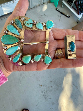 Custom Authentic Kingman Turquoise Statement Belt Buckle Set - Barbwire n Bougie Boutique