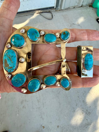 Custom Authentic Kingman Turquoise Statement Belt Buckle Set - Barbwire n Bougie Boutique