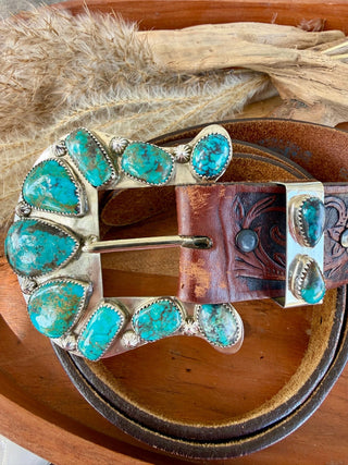 Custom Authentic Kingman Turquoise Statement Belt Buckle Set - Barbwire n Bougie Boutique