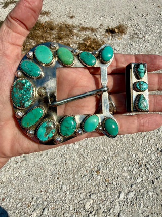 Custom Authentic Kingman Turquoise Statement Belt Buckle Set - Barbwire n Bougie Boutique