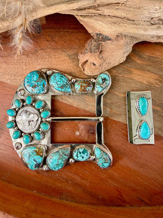 Custom Buffalo Nickel Turquoise Belt Buckle Set - Barbwire n Bougie Boutique
