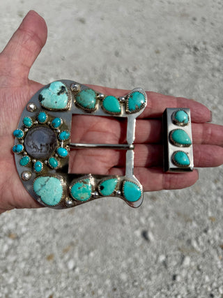 Custom Buffalo Nickel Turquoise Belt Buckle Set - Barbwire n Bougie Boutique