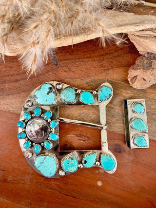 Custom Buffalo Nickel Turquoise Belt Buckle Set - Barbwire n Bougie Boutique