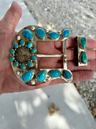Custom Buffalo Nickel Turquoise Belt Buckle Set - Barbwire n Bougie Boutique
