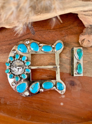 Custom Buffalo Nickel Turquoise Belt Buckle Set - Barbwire n Bougie Boutique