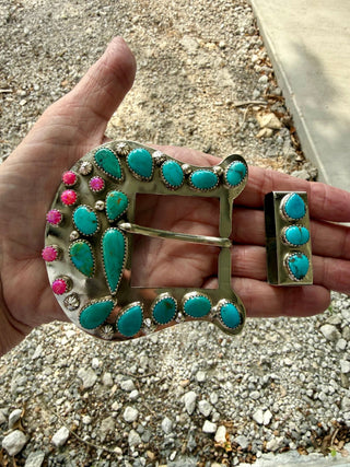 Custom Turquoise Cactus Statement Buckle Set - Barbwire n Bougie Boutique