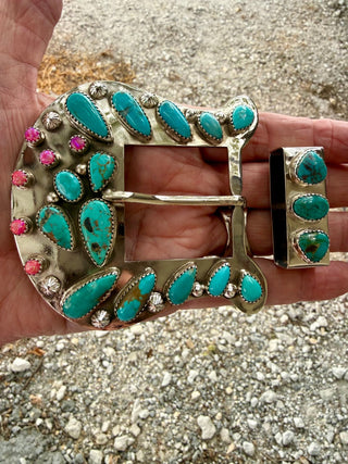 Custom Turquoise Cactus Statement Buckle Set - Barbwire n Bougie Boutique