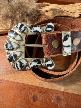 Custom White Buffalo Stone Statement Belt Buckle Set - Barbwire n Bougie Boutique