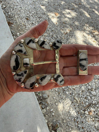 Custom White Buffalo Stone Statement Belt Buckle Set - Barbwire n Bougie Boutique