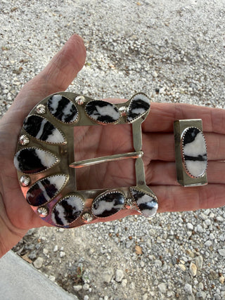 Custom White Buffalo Stone Statement Belt Buckle Set - Barbwire n Bougie Boutique