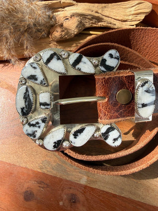 Custom White Buffalo Stone Statement Belt Buckle Set - Barbwire n Bougie Boutique
