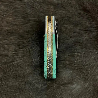 Damascus Steel Pocket Knife Limited Run Turquoise Resin