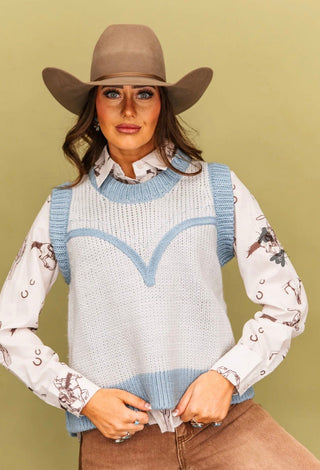 Dakota Knit Denim Western Yoke Sweater Vest - Barbwire n Bougie Boutique