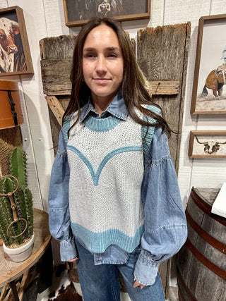 Dakota Knit Denim Western Yoke Sweater Vest - Barbwire n Bougie Boutique