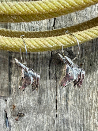 Dash the Donkey Hoop Earrings – Silver Western Donkey Head Statement Hoops - Barbwire n Bougie Boutique