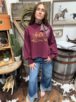 Day Workin’ Cropped Sweatshirt – Wine - Barbwire n Bougie Boutique