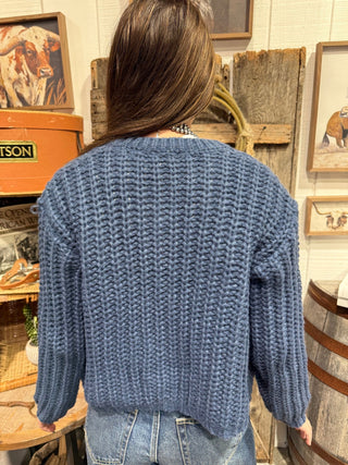 Denim Darling Cropped Chunky Knit Sweater - Barbwire n Bougie Boutique
