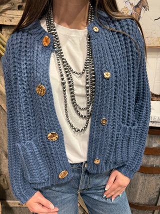 Denim Darling Cropped Chunky Knit Sweater - Barbwire n Bougie Boutique