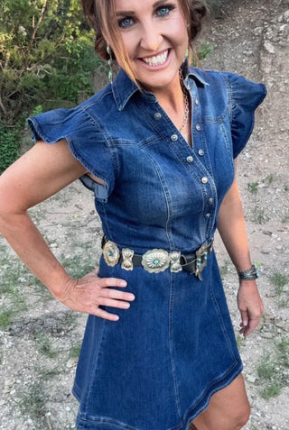 Denim Darling Ruffle Sleeve Western Dress - Barbwire n Bougie Boutique