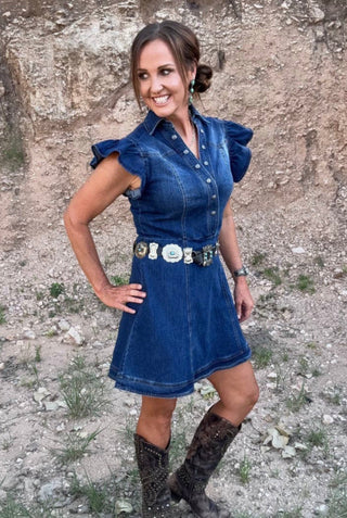 Denim Darling Ruffle Sleeve Western Dress - Barbwire n Bougie Boutique