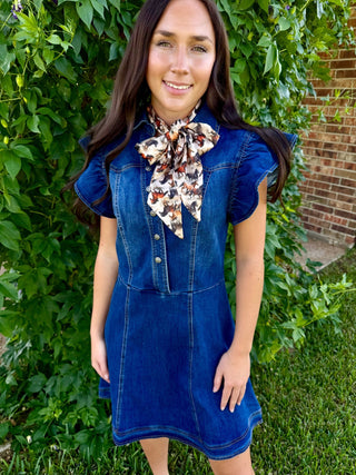 Denim Darling Ruffle Sleeve Western Dress - Barbwire n Bougie Boutique