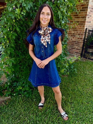 Denim Darling Ruffle Sleeve Western Dress - Barbwire n Bougie Boutique