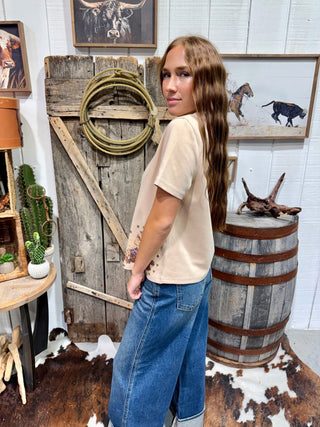 Desert Rider Studded Western Tee | Cowboy Graphic Short Sleeve Top - Barbwire n Bougie Boutique