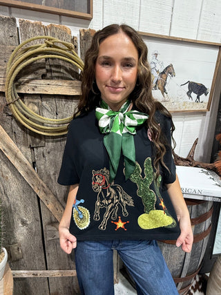 Desert Rodeo Sequin Patch Mom Cropped Western Tee - Barbwire n Bougie Boutique