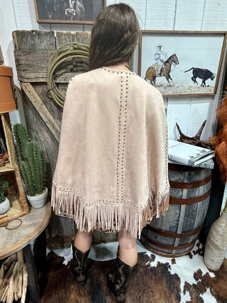 Desert Rose Studded Suede Fringe Cape - Barbwire n Bougie Boutique