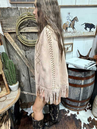Desert Rose Studded Suede Fringe Cape - Barbwire n Bougie Boutique