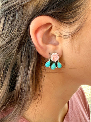 Desert Rose Turquoise Pink Conch Sterling Silver Earrings - Barbwire n Bougie Boutique
