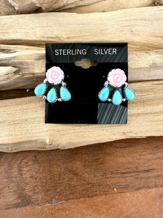 Desert Rose Turquoise Pink Conch Sterling Silver Earrings - Barbwire n Bougie Boutique