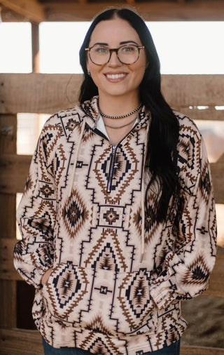 Desert Sands Quarter Zip Oversized Aztec Print Pullover - Barbwire n Bougie Boutique
