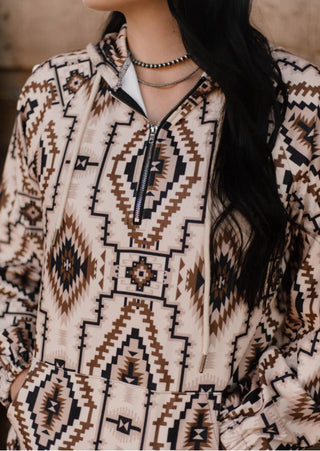 Desert Sands Quarter Zip Oversized Aztec Print Pullover - Barbwire n Bougie Boutique
