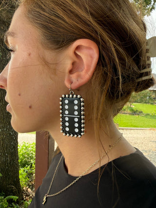 Domino Rhinestone Statement Earrings | Western Game Night Dangle Earrings - Barbwire n Bougie Boutique