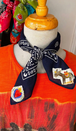 Donkey Love Navy Hand Embroidered Western Wild Rag Bandana - Barbwire n Bougie Boutique