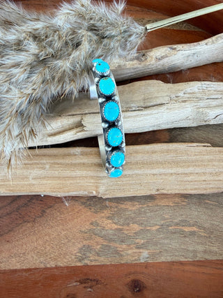 Donovan Nez Kingman Turquoise Sterling Silver Ten-Stone Navajo Cuff Bracelet - Barbwire n Bougie Boutique