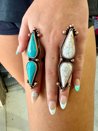 Double Stone Adjustable Western Ring – Turquoise or White Buffalo Style Statement Ring-2 Colors - Barbwire n Bougie Boutique