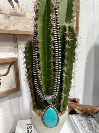 Double Strand Navajo Pearl Turquoise Pendant Necklace – 24” - Barbwire n Bougie Boutique