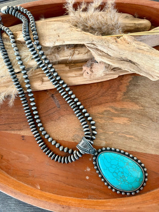 Double Strand Navajo Pearl Turquoise Pendant Necklace – 24” - Barbwire n Bougie Boutique