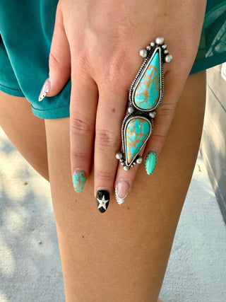 Double Teardrop Turquoise Statement Ring - Barbwire n Bougie Boutique