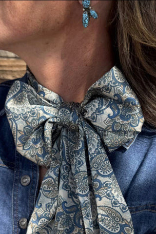 Dusty Denim Paisley Latigo Twilly Scarf - Barbwire n Bougie Boutique